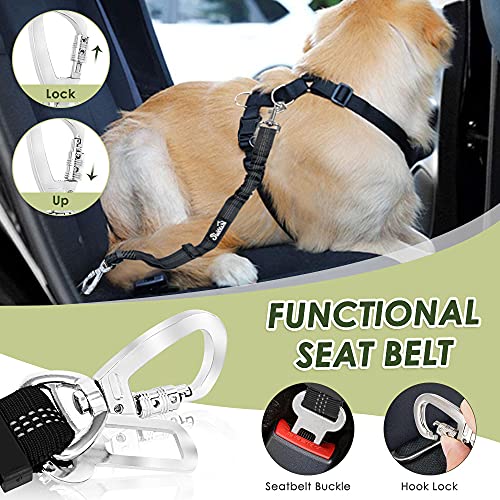SlowTon Dog Seat Belt Harness for Car, Dog Car Harness Adjustable Mesh Breathable & Dog Seatbelt Safety Tether with Elasti...