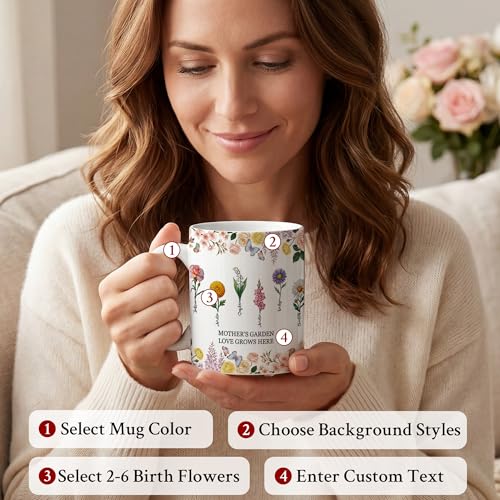 Easycosy Personalized Mothers Day Gifts for Mom from Daughter, Custom Birth Flower Name Mom Coffee Mug Birthday Gift, Moth...