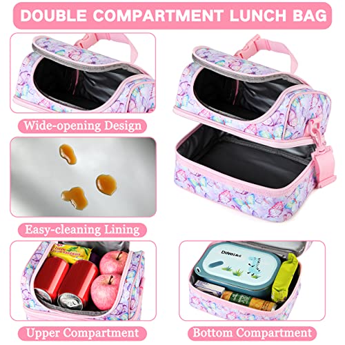 VASCHY Lunch Box Bag Kids, Insulated Two Compartments Bento Cooler Bags for Girls w Shoulder Strap for School,Daycare,Kind...