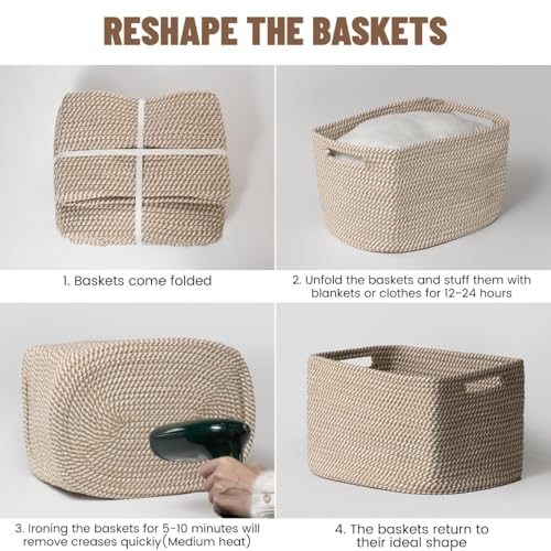 5 Pack Woven Storage Baskets for Shelves, Decorative Basket Organizer Storage Bins for Toys, Books, Clothes, Closet, Nurse...