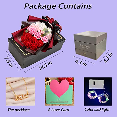 EIGHTOWN Roses Bouquet Artificial Flower - Preserved Red Rose Flowers with Love Necklace for Her - Unique Gifts Valentine'...