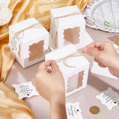 PH PandaHall 50pcs Candle Gift Boxes, Transparent White Paper Gift Boxes 3x3x4inch Small Packaging Box with Tags and Ropes...