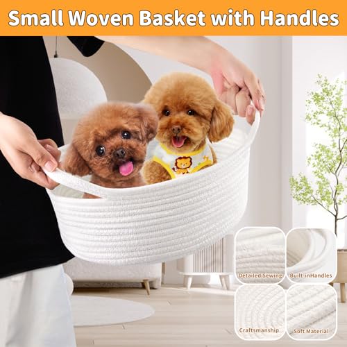 Yeeeasy Small Woven Basket with Gift Bags and Ribbons Cute Baskets for Gifts Empty 12"x8"x5" Small Rope Toy Basket for Bab...