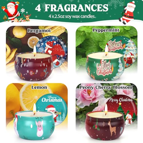 Candles Gifts for Women, 4 Christmas Scented Candles, 4 Mini Hand Cream Lotion & 4 Lip Blam Gift Set for Women, Ideal Part...