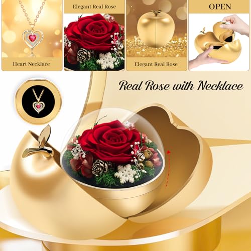 Tyvouflo Preserved Roses Forever Flowers Mother's Day Heart Necklace Gifts for Birthday Mom Her Wife Girlfriend Grandma on...