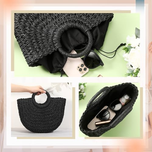 Frienda Straw Tote Bag Summer Beach Bag Handmade Straw Rattan Woven Handbag for Women Travel