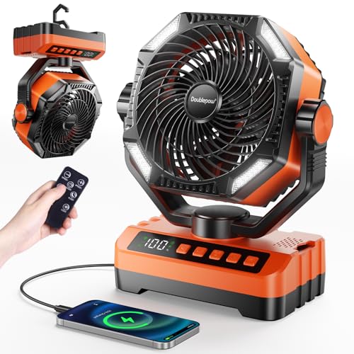 Camping LED Fan with Light, 40000Max Rechargeable Battery Powered Outdoor Tent Fan with Light and Hook, 4 Speed, Personal ...