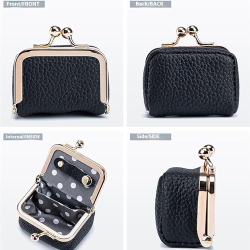 Genuine Leather Mini Jewelry Box, Portable Vintage-Inspired Genuine Leather Coin Purse Jewelry Case with Kiss Lock, Mini T...