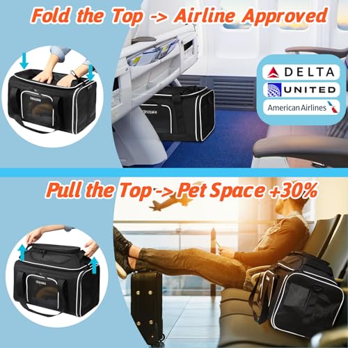 Petskd Top-Expandable Pet Carrier 18x11x11 Inches Delta American United Airline Approved, Soft-Sided Carrier for Small Cat...