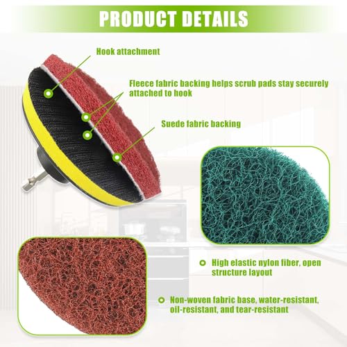 EPLZON 4 Inch Scrub Drill Brush Power Scouring Pads Household Cleaning Set for Kitchen Bathroom 4 Red Pads 4 Green Pads 1 ...