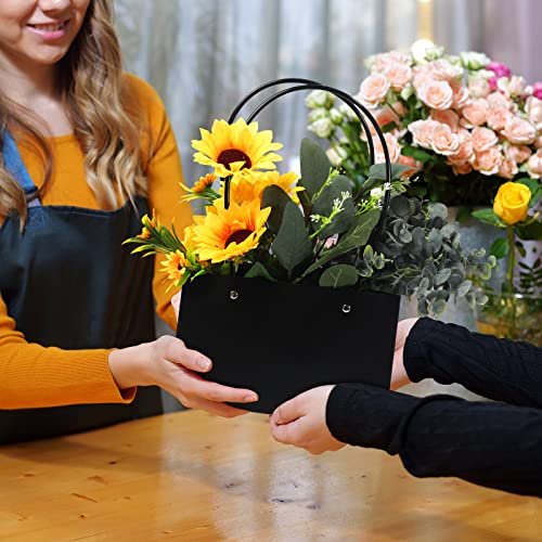 Teling 12 Pcs Kraft Flower Gift Bags Graduation Bouquet Paper Bags with Handle Waterproof Empty for Flowers Rectangle Flor...