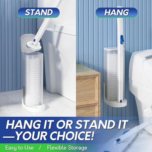 BOOMJOY Disposable Toilet Brush Set with 15 Wand Refills, Toilet Bowl Cleaner Wand with Holder, Toilet Cleaning System Sta...