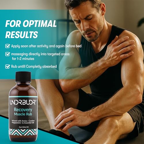 UNDRBUDR Post-Activity Recovery Muscle Rub Oil with Arnica, Comfrey & Essential Oils–4oz for Muscle Soreness, Back Pain, J...