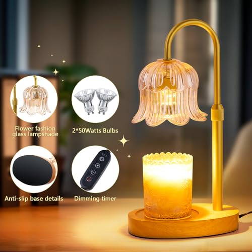 CRMILL Candle Warmer Lamp Electric Timer - Candles Warming Light Height Adjustable Dimmable Warmers Flower Lamps No Flame ...