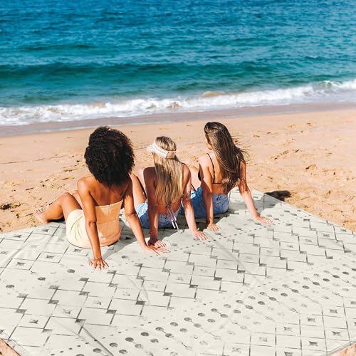 Beach Blanket Waterproof Sandproof, 78"×86" Large Picnic Blankets for 2-4 Adult, Lightweight Quick Dry Polyester Beach Mat...