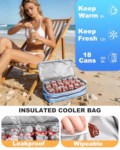 CaCTOUR Beach Bag with Cooler,Mesh Beach Bag for Women Cruise Pool,Packable Sandproof Travel Tote Bag with 8 Pockets