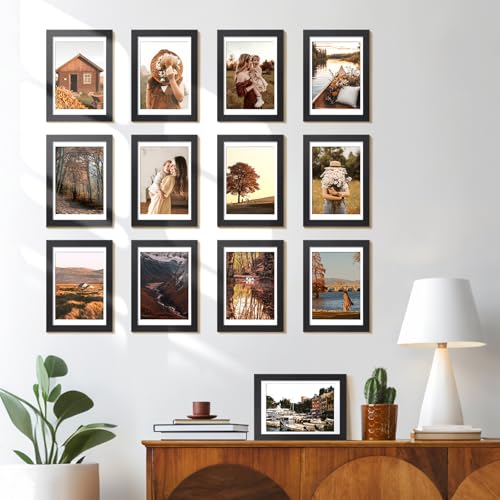 HappyHapi 4x6 Picture Frames Set of 10, Tabletop or Wall Display Pictures 3.5x5 with Mat or 4x6 Without, Multi Photo Frame...