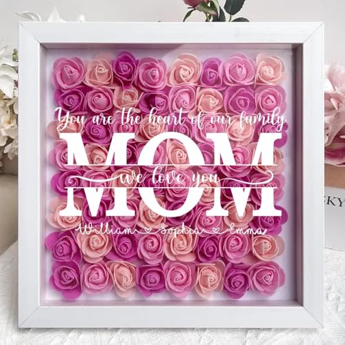 You are The Heart of Our Family , Family Personalized Custom Flower Shadow Box, for Mom, Grandma