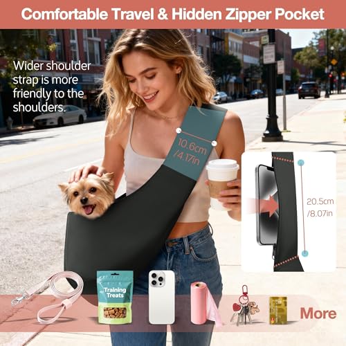 YUDODO Fashion Dog Sling Carrier for Small Dogs Lightweight Crossbody Pet Bag with Safety Strap, Pocket Storage, Machine W...