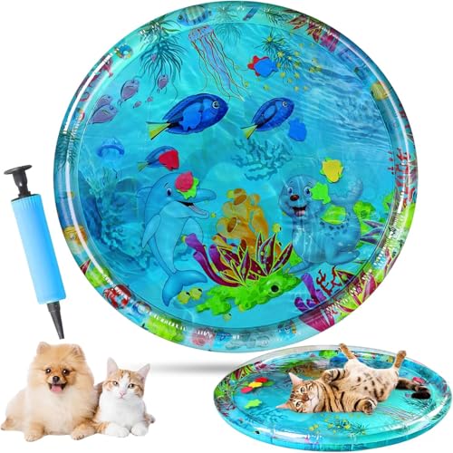 Aqua Cats Water Mat with Fish,Cat Dog Water Mat,Thickened Durable Non-Slip Playmat, Durable Easy Clean,Suitable for All Ty...