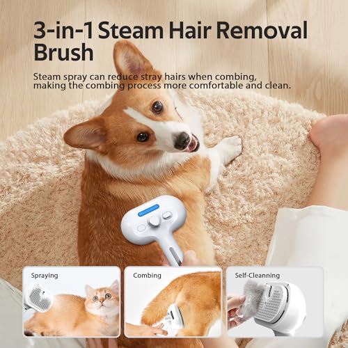 Pet Grooming Brush with Electronic Mist Spray - Gentle Deshedding Tool for Cats & Dogs, Pet Steam Brush，Reduces Shedding, ...