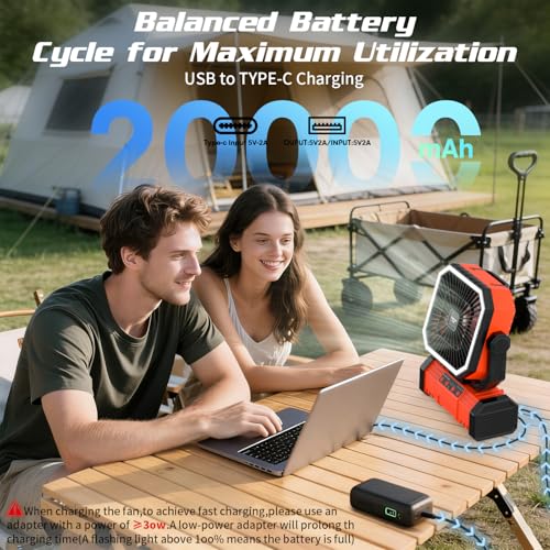 Super RGB Camping Fan with LED Light,20000mAh Battery Operated Oscillating Tent Fan,Portable Fans Rechargeable W/4-Speeds...