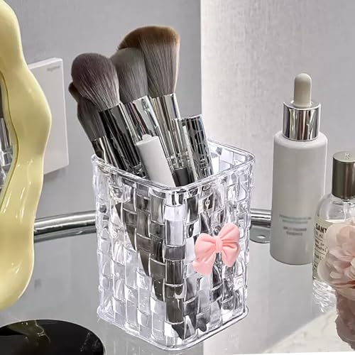 CCREDONE Acrylic Pen Holder for Desk, Clear Pencil Organizer Makeup Brush Cup Holders with Bow Back To School Accessories ...
