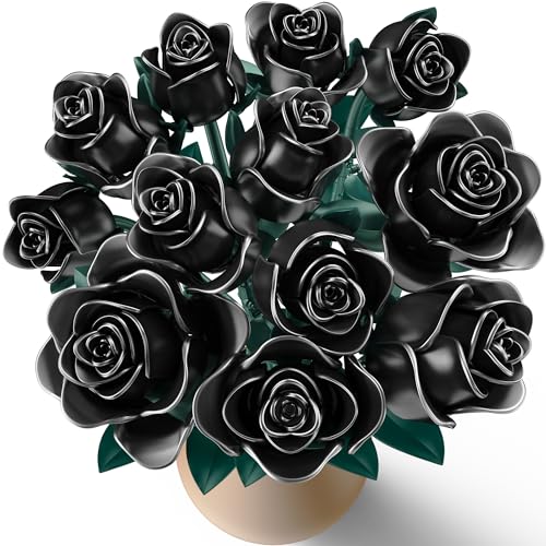 Black Rose Building Blocks Set for Kids, 634PCS Flower Bouquet Brick Toy, Romantic Gift for Girls, Women, Valentine's Day,...