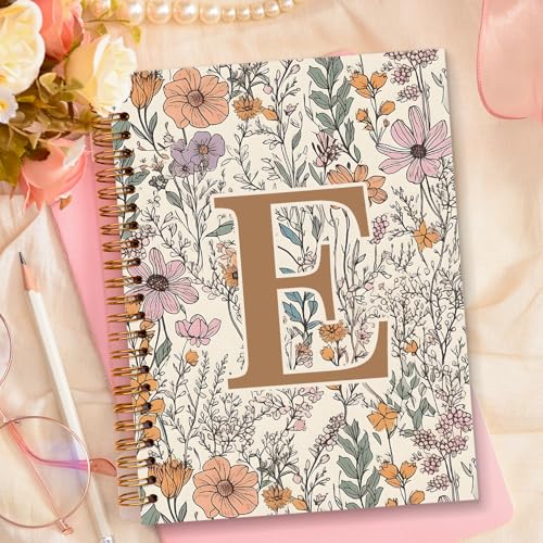 JXREQ Vintage Boho Floral Personalized Notebook, Initial Letter E Notebook Journal, Monogram Notebook, Monogrammed Gifts f...
