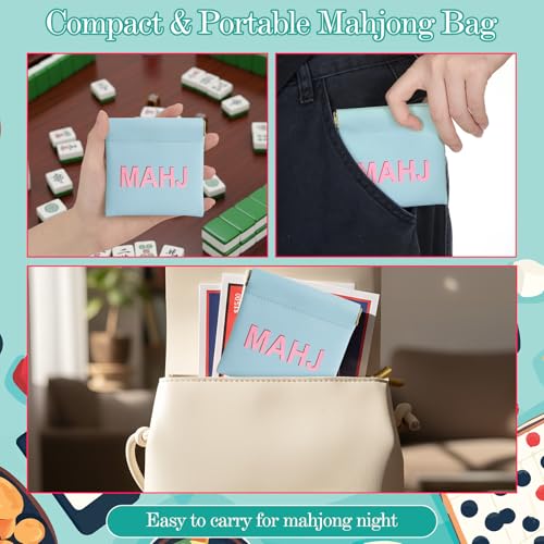 Sunnymove Mahjong Dice Bags 3.8 x 3.9 in PU Squeeze Mahjong Pouch Mini Dice Coin Tiles Purse for Board Game Party Travel(B...