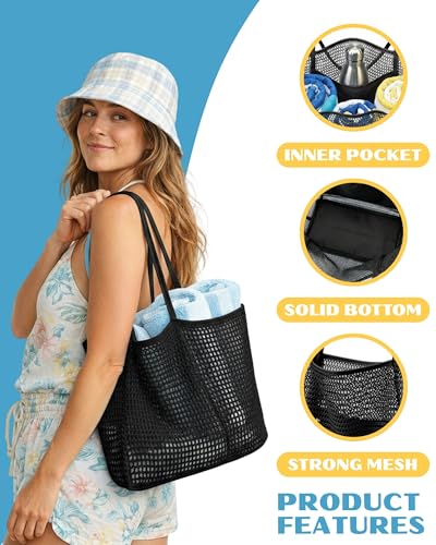 Rave Envy Beach Tote Bag for Women – Waterproof Mesh Tote Bag, Large Capacity Sandproof Beach Bags for Travel