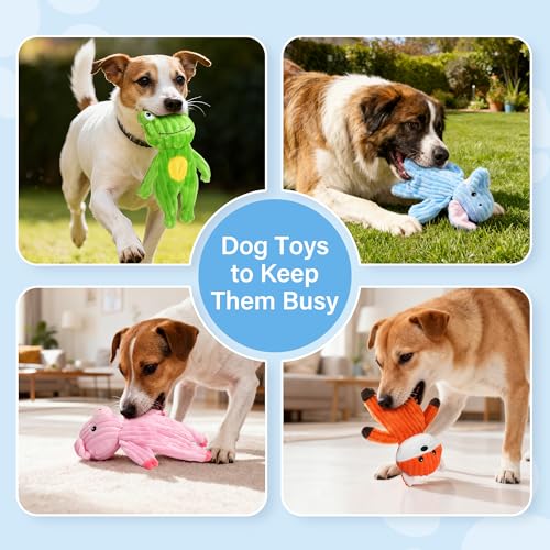 Prime Pets 5 Pack Plush Squeaky Dog Toys, No Stuffing Bodies, Crinkle Pet Toys for Small Medium Large Dogs, Puppy Chew Toy...
