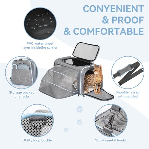 Petsfit Expandable Small Cat Carriers Dog Carrier, Airline Approved Soft-Sided Portable Washable Pet Travel Carrier with T...