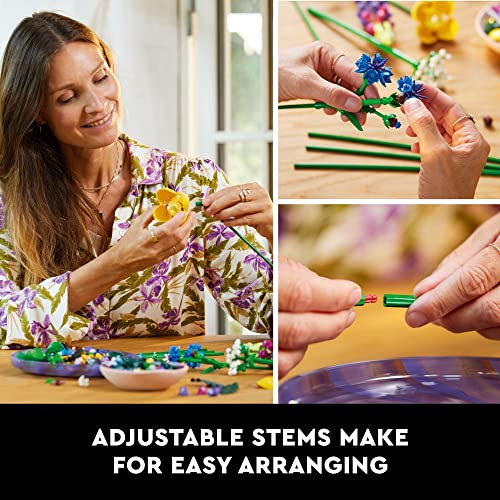 LEGO Botanicals Artificial Wildflower Bouquet - Fake Indoor Flowers Building Set for Home, Kitchen, Desk Decoration, Adult...
