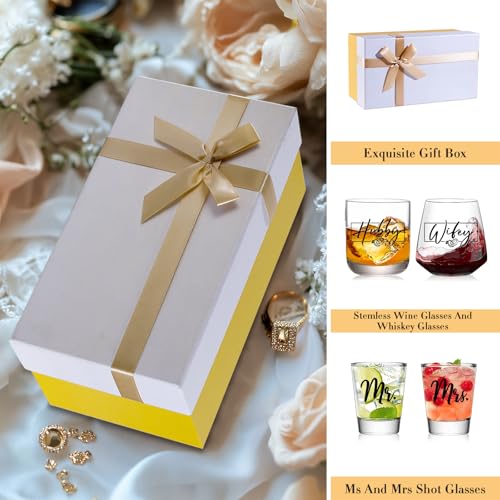 JOVGANK Wedding Gifts for Couples 2026, Bridal Shower Gifts, His and Hers Glass, Mr and Mrs Shot Glass, Hubby and Wifey Gi...