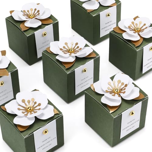 Affrolling 50 Pcs Wedding Favor Boxes with Thanks Card Square Flower Candy Boxes Paper Bridal Gift Box for Guests Wedding ...