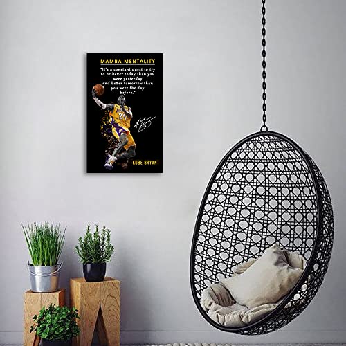 Kobe Bryant Inspirational Poster Canvas Wall Art • Mamba Mentality Quote Canvas Wall Art • Basketball Player Sports Home D...