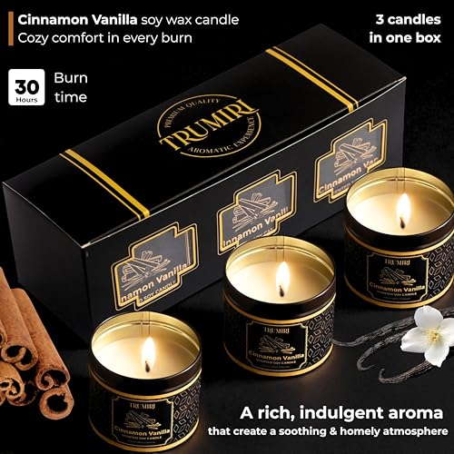 Vanilla Candle with Cinnamon Strong Scented Soy Candel Clean Non Toxic Velas Aromáticas for Women Gift for Fall Christmas ...