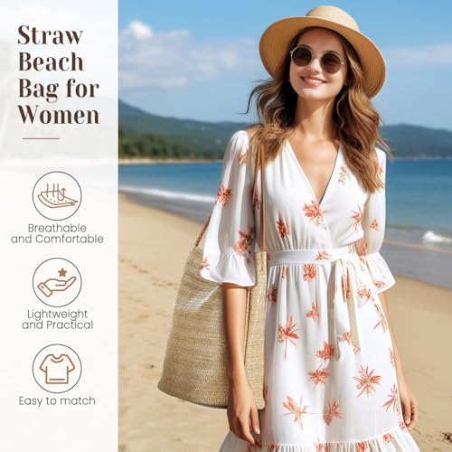 Tavaleu Straw Beach Bags for Women, Tote Handbag Shoulder Bag for Women, Beach Straw Purse Buckets Summer Fashion Hobo Bags