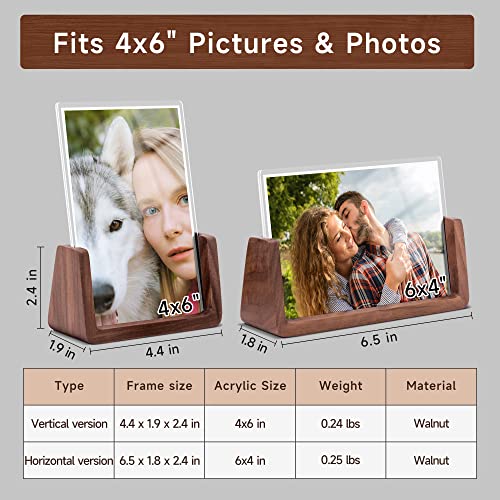 Komimaci 4x6 Picture Frame - 2 Pack, Rustic Wooden Photo Frame with Walnut Wood Base and High Definition Acrylic Glass Cov...