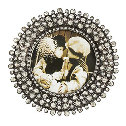 SARO LIFESTYLE Bejeweled Decorative Photo Frame – Round Jeweled Crystal Bezel Picture Frame – Fits 3"x3" Photo