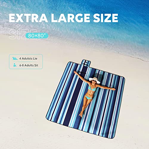 ZAZE Picnic Blankets Beach Blanket, 80''x80'' Extra Large Thick 3-Layers, Sandproof Machine Washable Waterproof Foldable O...
