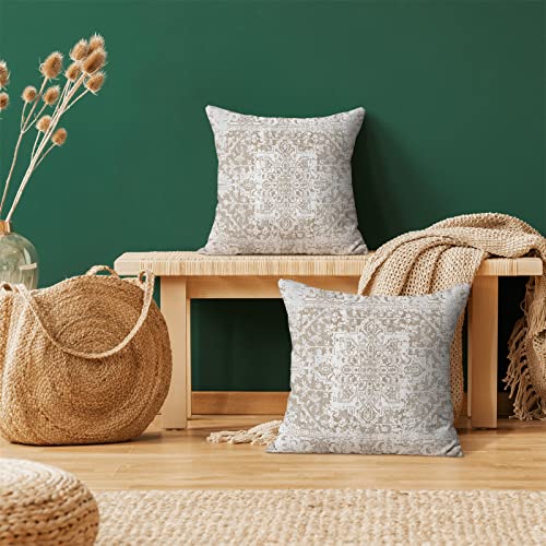 AEIOAE Boho Pillow Covers 20x20 Inch Set of 2,Carpet Pattern Throw Pillows Case,Brown Beige White Ethnic Design Outdoor De...