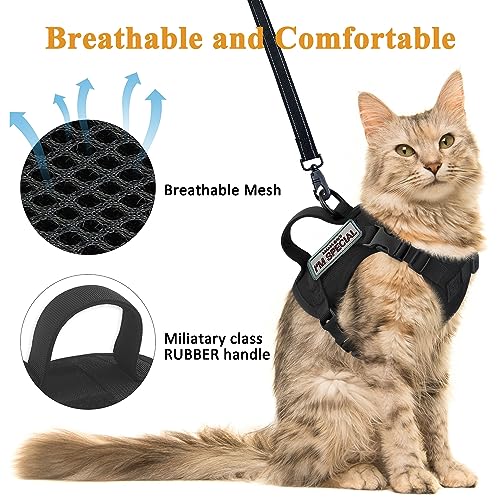 Tactical Cat Harness for Walking Escape Proof, Soft Mesh Adjustable Pet Vest Harness for Large Cat, Small Dog and Khaki (B...