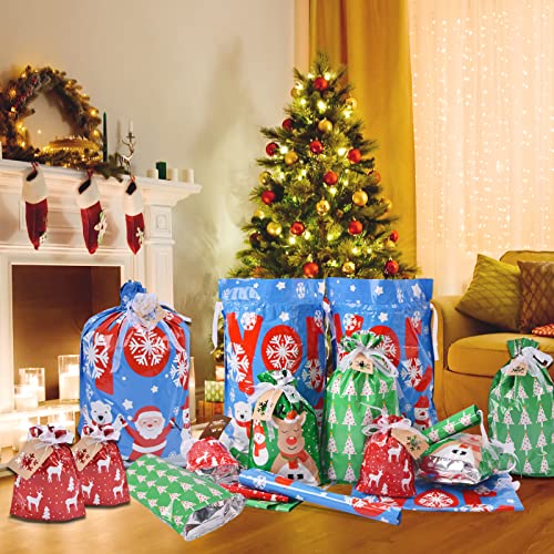 Christmas Gift Bags Assorted Sizes, 22pcs Drawstrings Christmas Bags For Gifts, Presents Wrapping Bags Favor Goody Bags Re...