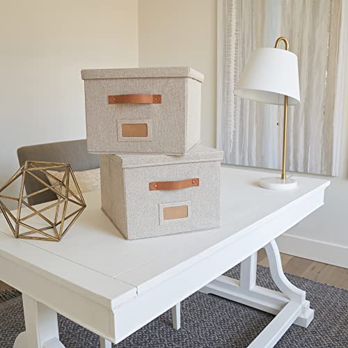 ZICOTO Decorative File Organizer Box Set of 2 - Collapsible Linen Filing Cabinets w/Handles Are Perfect to Store all Your ...