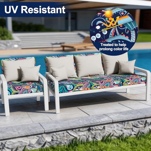 Smiry Waterproof Patio Cushion Covers, Stretch Outdoor Couch Slipcovers Replacement Washable Furniture Protector Sofa Chai...