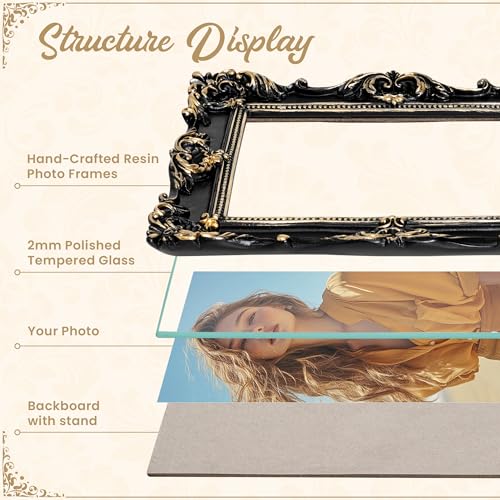 Axeman 4x6 Vintage Picture Frame, Ornate Textured Hand-Crafted Resin Antique Photo Frame with HD-Tempered Glass Tabletop &...