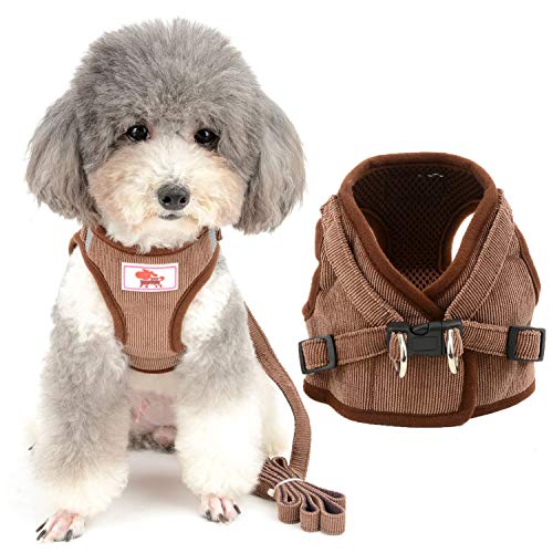 Zunea Small Dog Harness and Leash Set No Pull Adjustable Reflective Step-in Puppy Boy Girl Vest Harnesses Soft Corduroy Me...