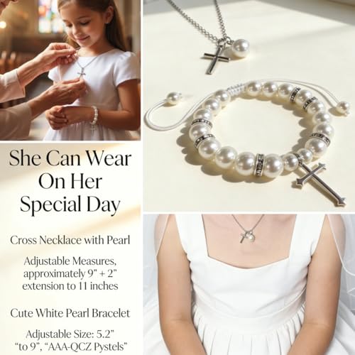 WANCHIY First Communion Gifts for Girls - 1st Holy Communion Gift with Prayerful Girl Figurine, Keepsake Box & Pearl Brace...